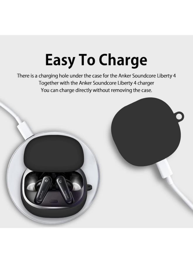 Protective Case Compatible with Anker Soundcore Liberty 4 Shockproof Full Protective Skin Case Silicone material Protective Cover with Carabiner (Black) - Image 5
