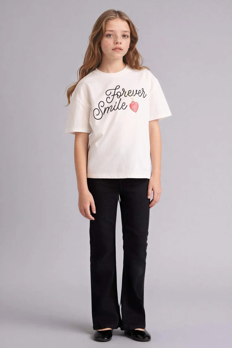 Defacto Girl Oversize Printed Short Sleeve T-Shirt