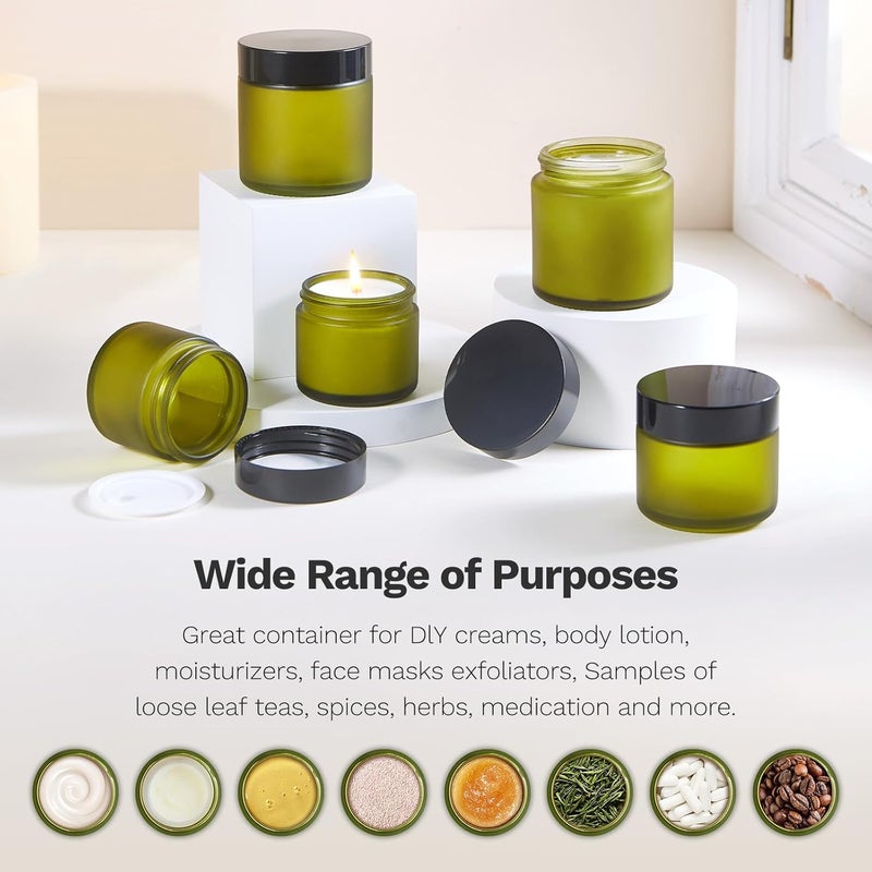 Bumobum 2 oz Small Glass Jars with Lids, Bumobum 48 pack Round Green Glass Candle Jars with Black Lids, White Labels & Inner Liners, Empty Cosmetic Containers for Cream, Lotion, Slime, Ointment - Image 5