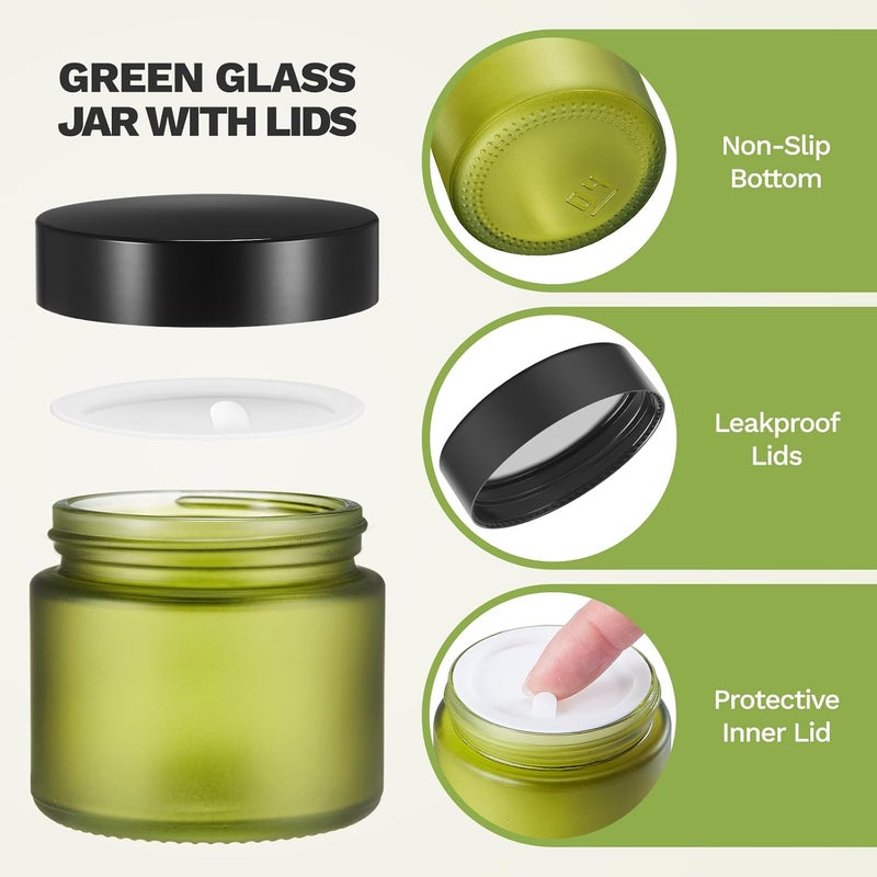 Bumobum 2 oz Small Glass Jars with Lids, Bumobum 48 pack Round Green Glass Candle Jars with Black Lids, White Labels & Inner Liners, Empty Cosmetic Containers for Cream, Lotion, Slime, Ointment - Image 2