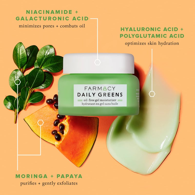 Farmacy Daily Greens Face Moisturizer - Oil Free Facial Moisturizer with Polyglutamic + Hyaluronic Acid - Gel Facial Cream that Reduces Shine, Clears Pores + Balances Oil - Fragrance-Free (50ml) - Image 4