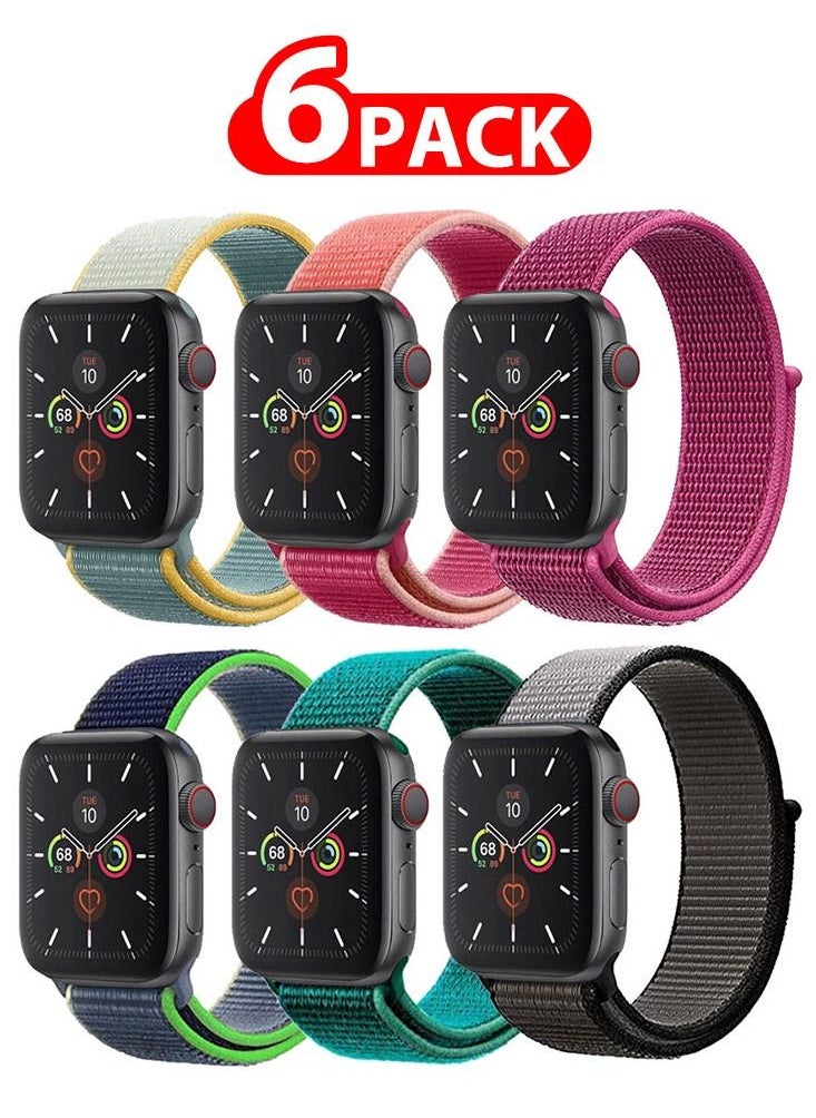 CATANES 6 Pack For Apple Watch 41mm 40mm 38mm Nylon Sport Loop Band Compatible With iWatch Series 7 SE 6 5 4 3 2 1 Men Women Braided Stretchy Nylon Loop Bands  - Image 1