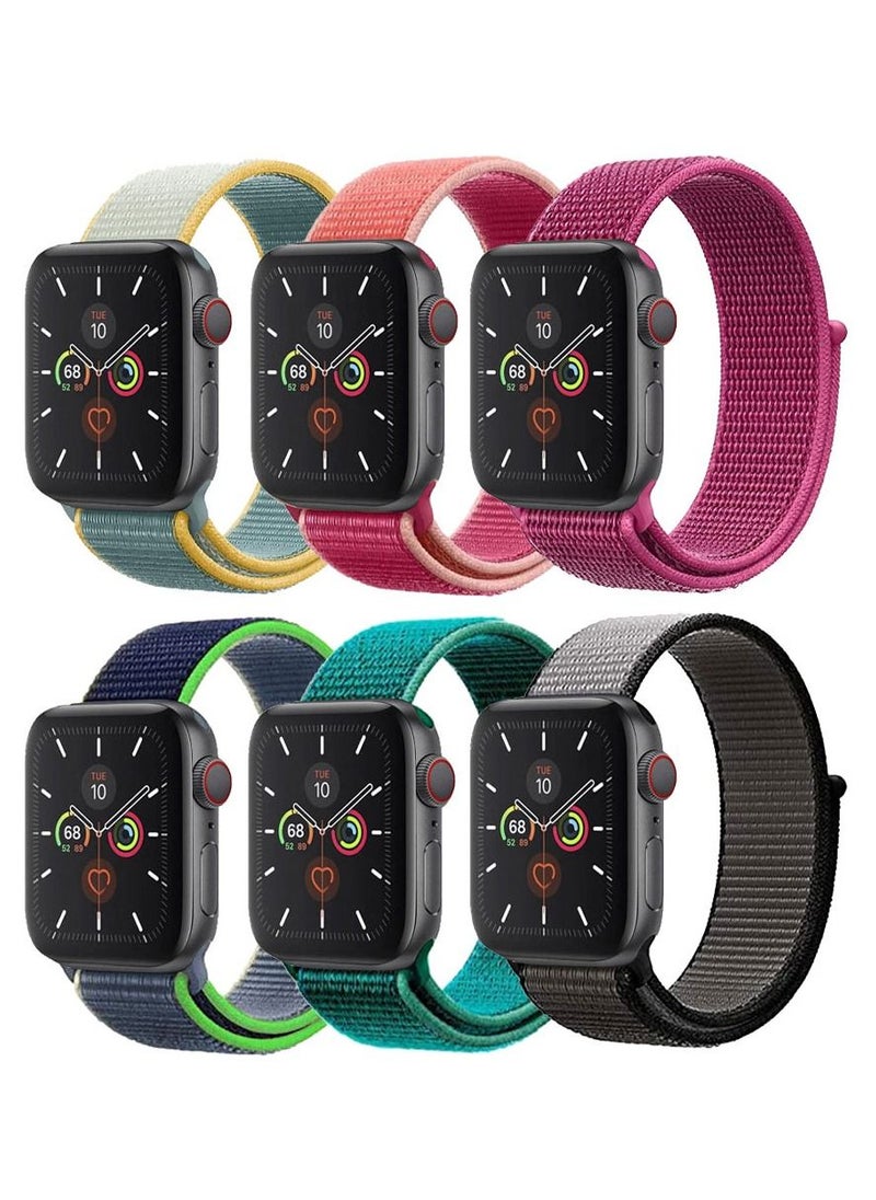 CATANES 6 Pack For Apple Watch 41mm 40mm 38mm Nylon Sport Loop Band Compatible With iWatch Series 7 SE 6 5 4 3 2 1 Men Women Braided Stretchy Nylon Loop Bands  - Image 2