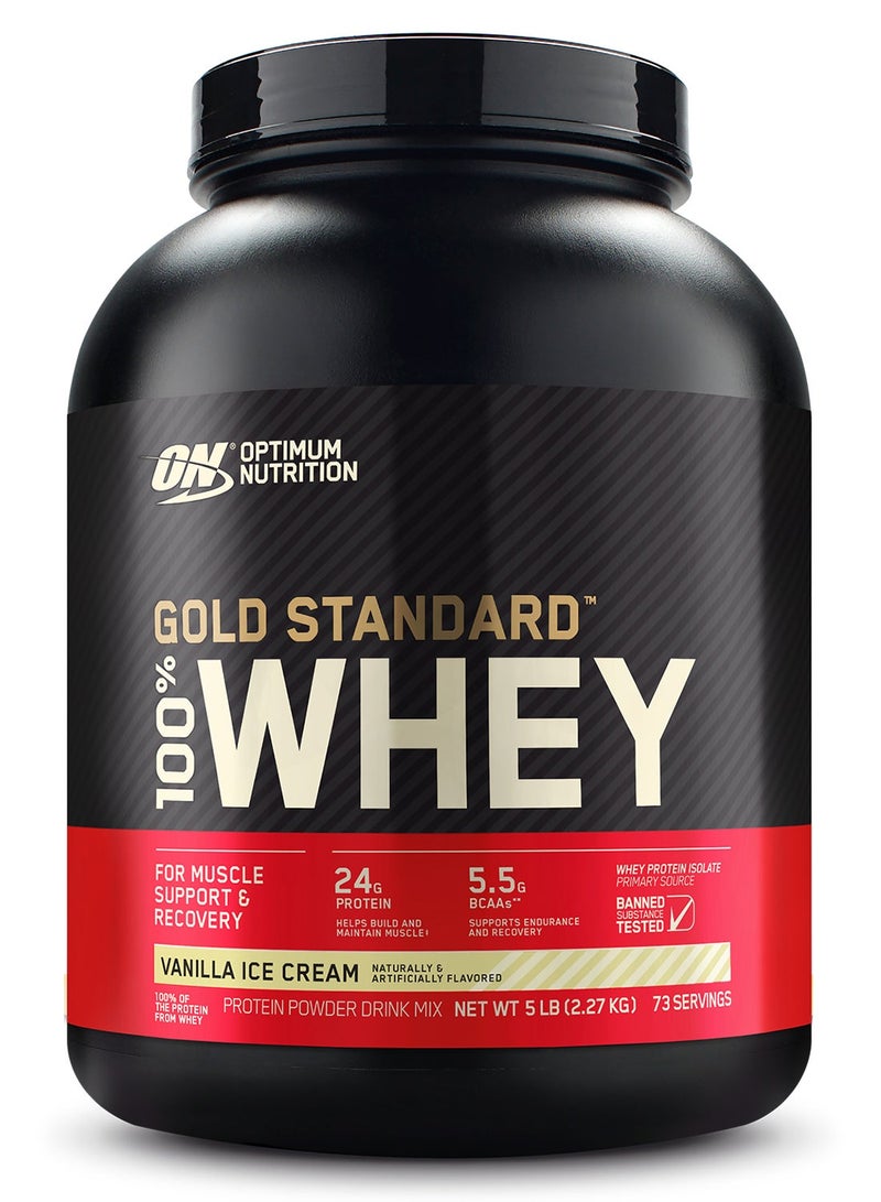Optimum Nutrition عرض حزمة حصرية - على آيس كريم فانيليا Wgs Gf 100% 5Lb ومسحوق الكرياتين المجهرية بدون نكهة 300 جرام 115 حصة - Image 2