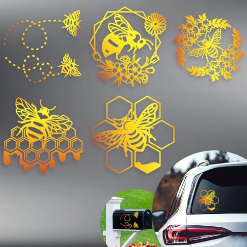 Hobbspring 5 Styles Honeycomb Car Stickers 61x583 Inches Reflective Insect Bumblebee Honey Decals Vivid Bee Plastic Decoration Waterproof Decals for Auto Cars Truck Vans Walls Laptop - Image 1