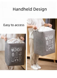 WAOKN Large Capacity 75L Laundry Bag, Extra Large 43x33x52 cm Machine Washable Travel Dirty Clothes Storage Bag, Foldable Drawstring Storage Basket (Grey)  - Image 4