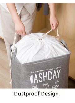 WAOKN Large Capacity 75L Laundry Bag, Extra Large 43x33x52 cm Machine Washable Travel Dirty Clothes Storage Bag, Foldable Drawstring Storage Basket (Grey)  - Image 2