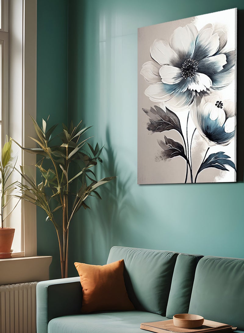 لوحة كانفاس على إطار خشبي بتصميم فن تجريدي زهور - Image 1