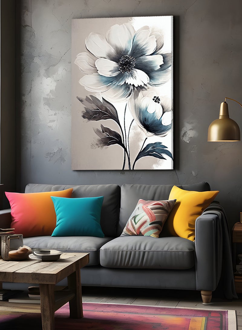 لوحة كانفاس على إطار خشبي بتصميم فن تجريدي زهور - Image 2