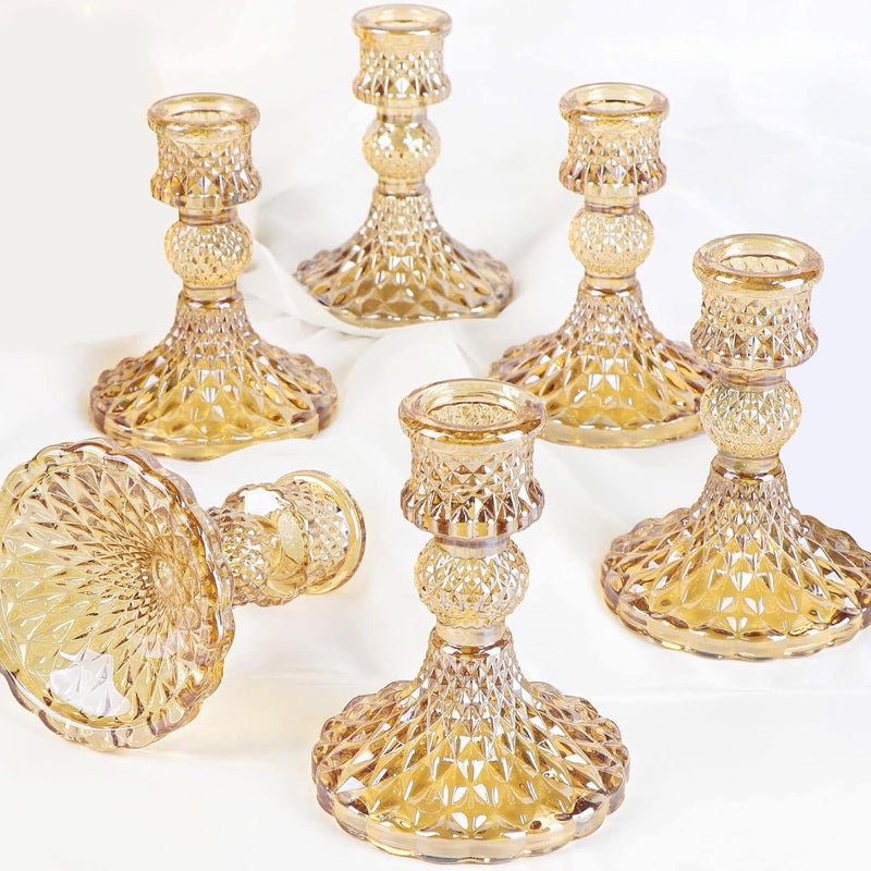 Taper Candlestick Holder Set of 6 Gold Candle Holders  Vintage Candlestick Holders Glass Candle Holder for Wedding Table Decorations Birthdays Christmas Decor