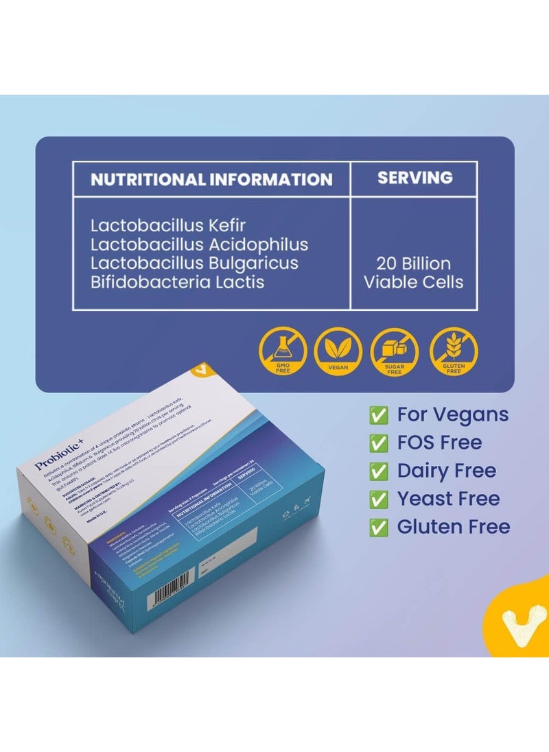 Probiotic+ 20 Billion Cfus With 4 Probiotic Strains Supports Digestive Health, Immune Function, And Gut Flora Balance 60 Capsule