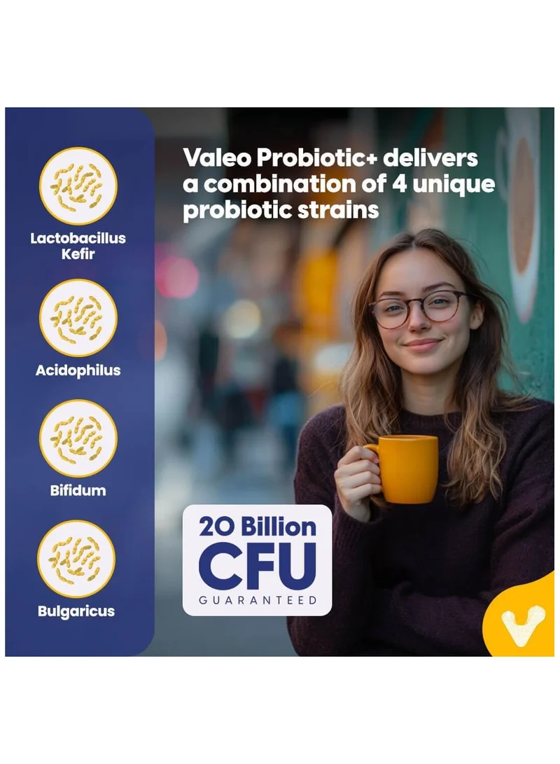 فاليو فاليو بروبيوتيك+ | 20 مليار وحدة تشكيل مستعمرة مع 4 سلالات بروبيوتيك| يدعم صحة الجهاز الهضمي، ووظيفة المناعة، وتوازن النباتات المعوية | مكمل صحي للرجال والنساء | 60 كبسولة