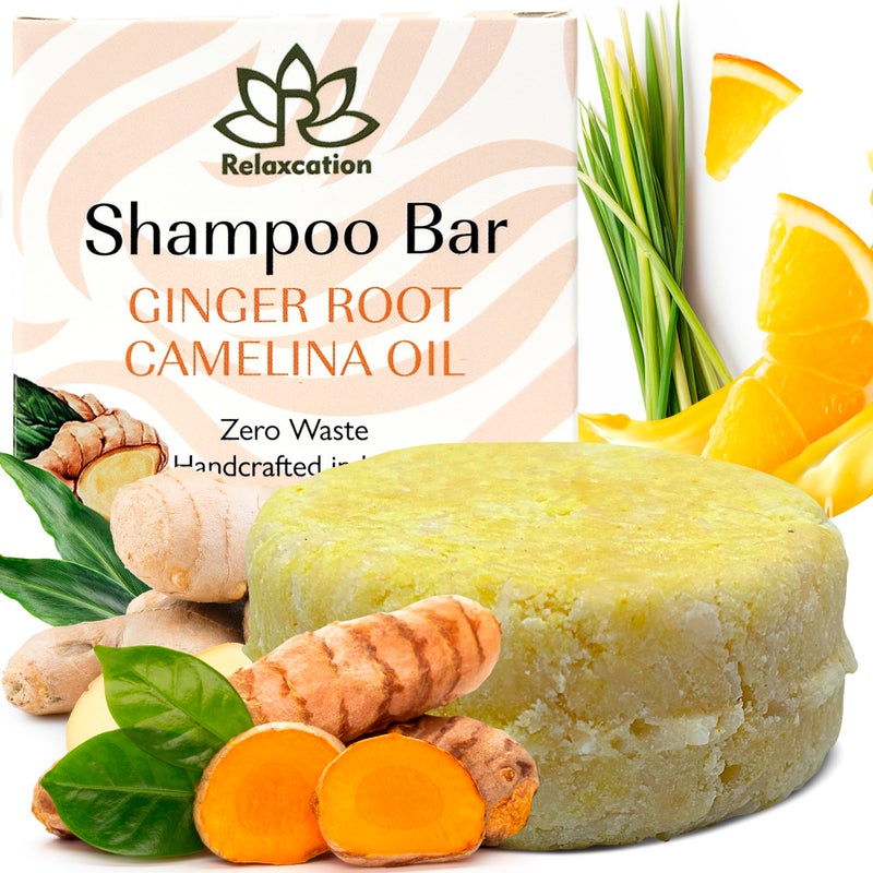 Relaxcation MADE IN USA Organic Ginger Hair Growth Solid Shampoo Bar for Regrowth Hair | GINGER ROOT, CAMELINA OIL, TURMERIC, LEMONGRASS | Anti Hair Loss Shampoo, Anti-Dandruff and Anti-Itching - Image 1