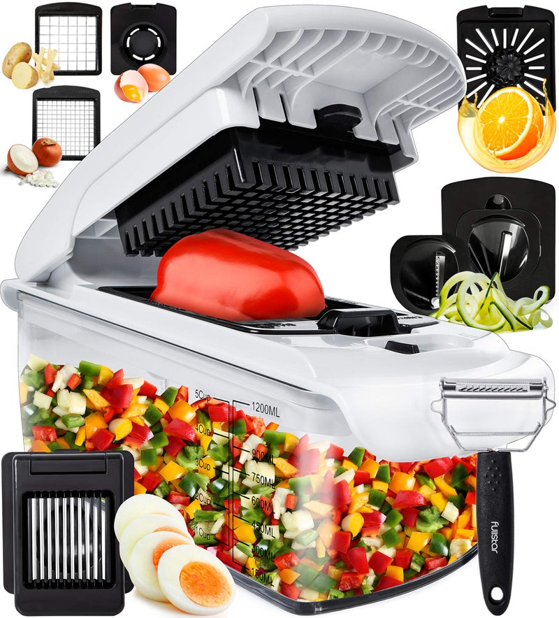 Fullstar Fullstar Vegetable Chopper and Spiralizer  Food Chopper with Container Fruit Slicer Kitchen Gadgets  Accessories Home Essentials 9 in 1 White 