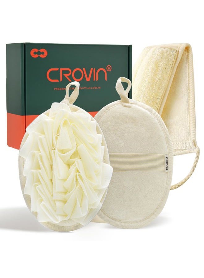 CROVIN Mesh Pouf Body Sponge Set - Redesign Bath Loofahs Shower Puffs 2 Pack & Exfoliating Natural Loofah Back Scrubber. How to - Great Gift for A Glowing Skin & Healthy Body - Image 1