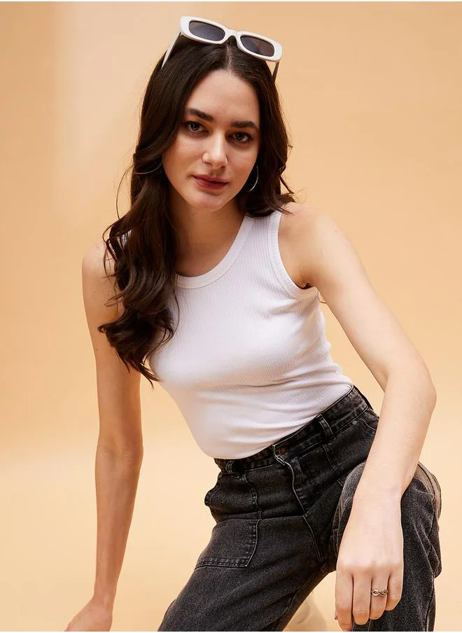 ساسافراس Ribbed Round Neck Tank by Styli