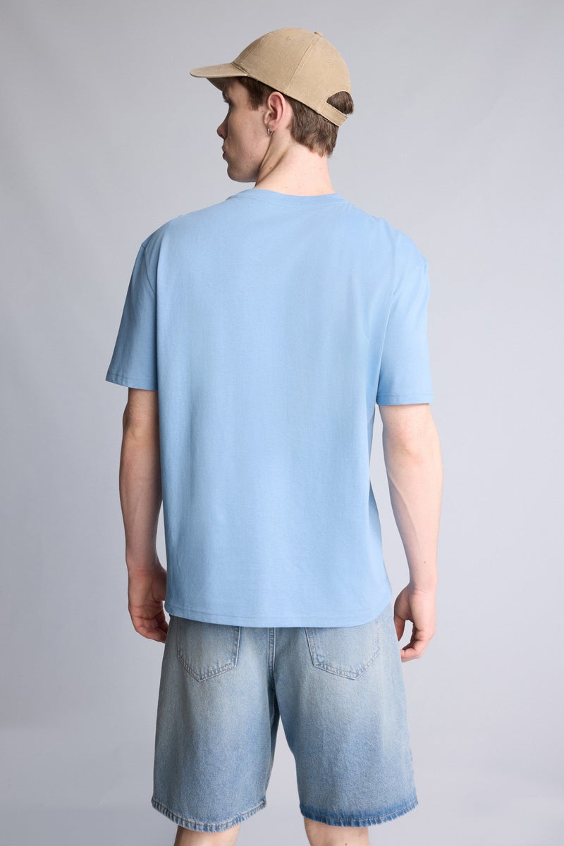 DeFacto Blue Man Regular Fit Printed 100% Cotton Short Sleeve T-Shirt Casual - Image 5