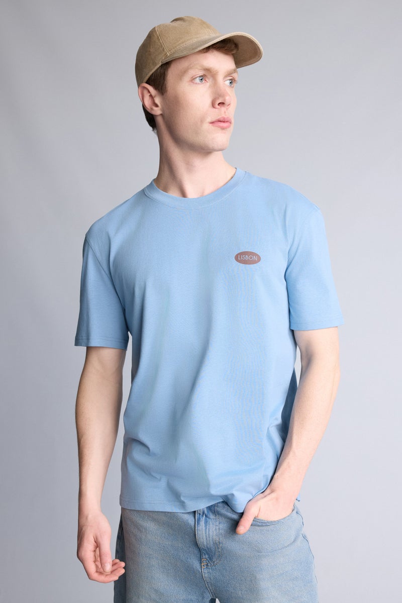 DeFacto Blue Man Regular Fit Printed 100% Cotton Short Sleeve T-Shirt Casual - Image 3