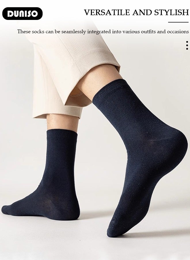 DUNISO 5 Pairs Men's Cotton Socks, Mid-Calf, Dress Socks, Moisture Wicking, Lightweight and Comfortable Suitable for All Seasons, a Variety of Colors for Business Casual Wear - Image 4