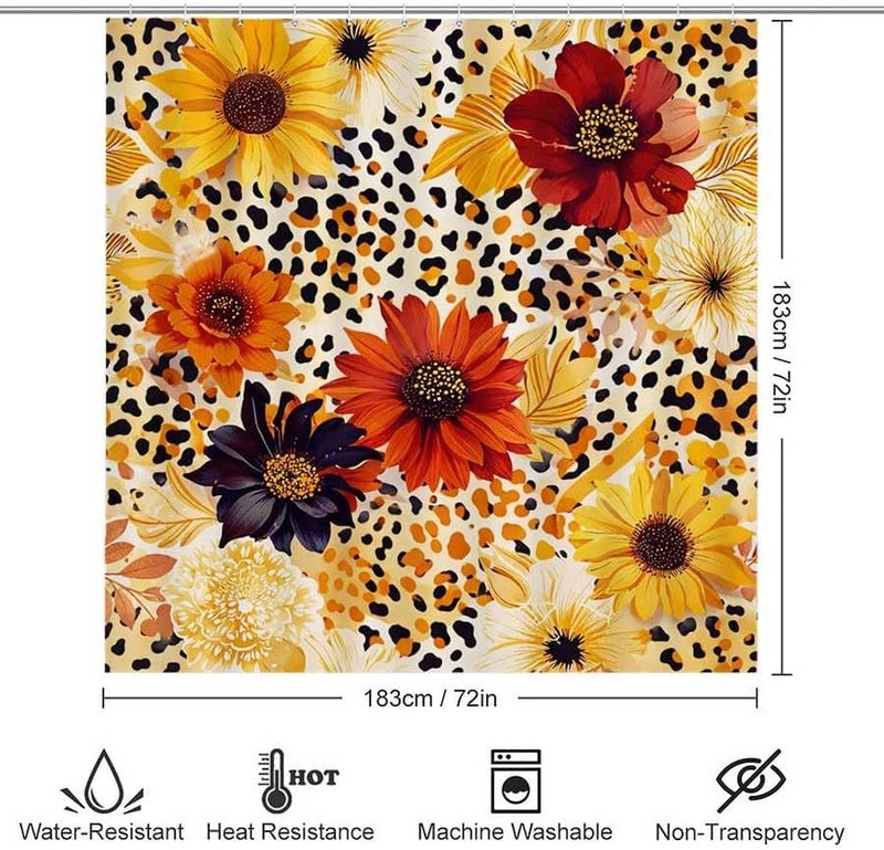Floral Leopard Print Design with Vibrant FlowersShower Curtain for Bathroom Waterproof Tan Shower Curtain with Hooks 71 inch x 71 inch - Image 3