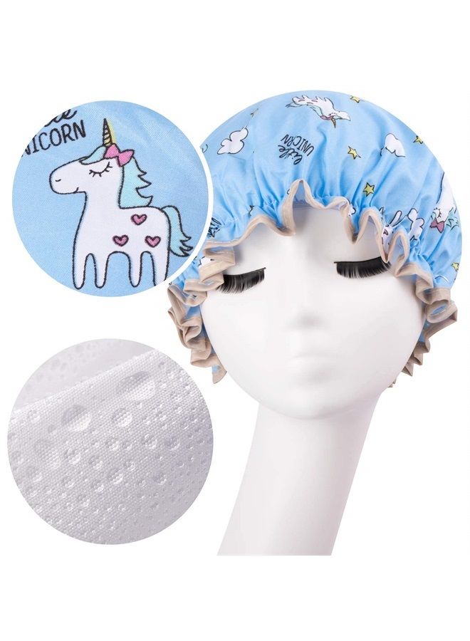 Tbestmax Unicorn Shower Caps for Long/Thick Hair, Cute Hair Cover for Women and Girl, Waterproof Bath Hat, Double Layer Bonnet - Image 3