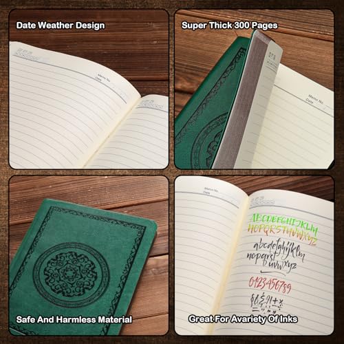 Fetinar 2026 Leather Vintage Journal Notebook,300 Pages,Leather Softcover Lined Journal Notebooks for Women Men,Notebook Journals for Writing Travel,Business,Office,5.7'' X 8.3'',Green - Image 5