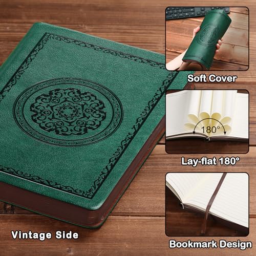 Fetinar 2026 Leather Vintage Journal Notebook,300 Pages,Leather Softcover Lined Journal Notebooks for Women Men,Notebook Journals for Writing Travel,Business,Office,5.7'' X 8.3'',Green - Image 3