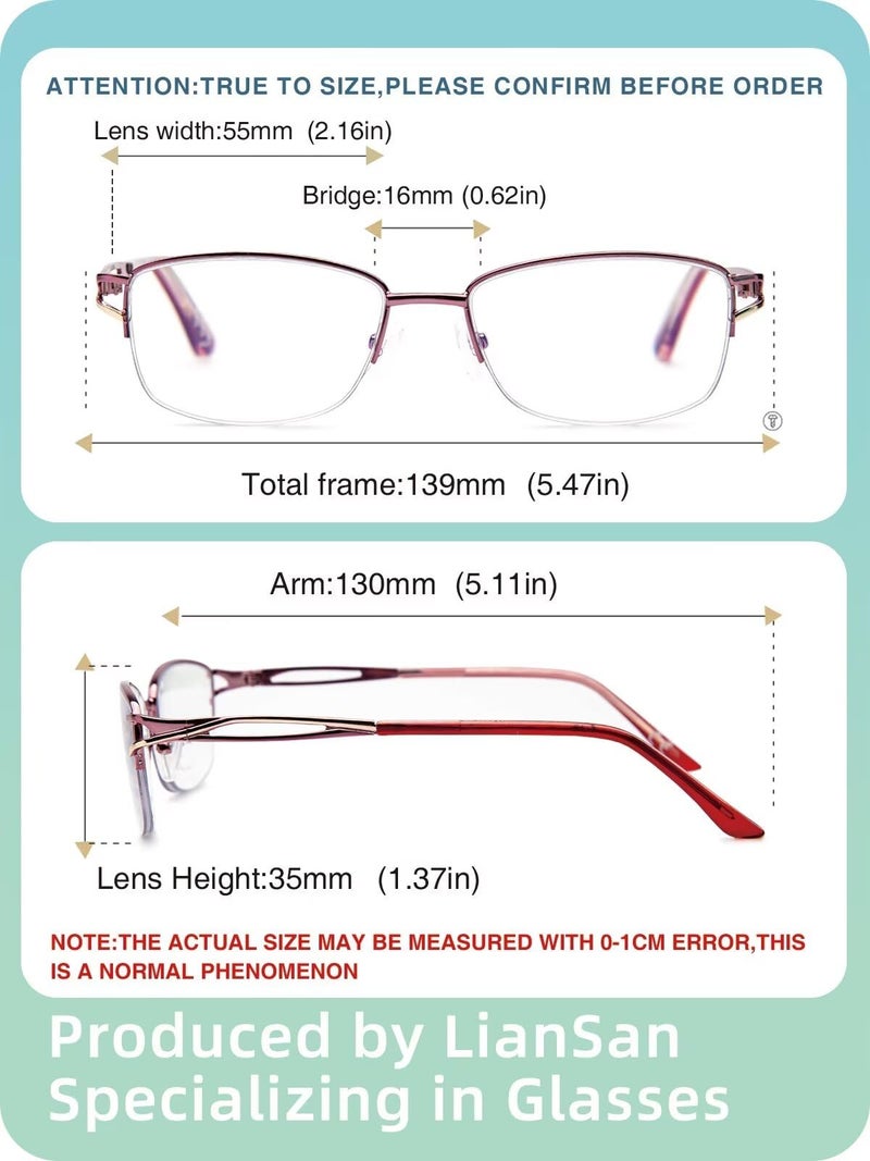 LianSan Metal Zero Top Progressive Multifocus Reading Glasses - for Women Half-Rim Blue Light Blocking Readers Clear Top Pink 1.50 - Image 4