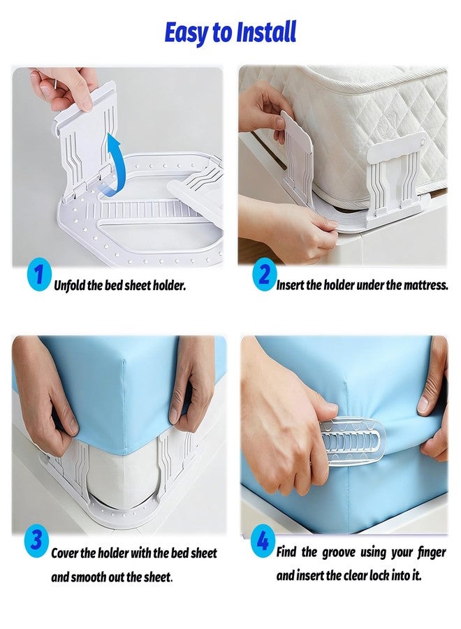 Eiruseed Bed Sheet Holders Keep Sheets Firm & Tight, Upgraded Bed Sheet Fasteners Easy No-Lift Installation, 4Pcs Bed Sheet Grippers Dual-Side Lock, Fitted Sheet Clips for Bedding, Sheet Keepers(White) - Image 5