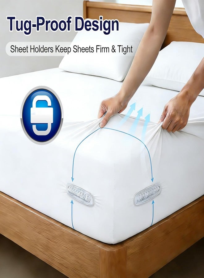 Eiruseed Bed Sheet Holders Keep Sheets Firm & Tight, Upgraded Bed Sheet Fasteners Easy No-Lift Installation, 4Pcs Bed Sheet Grippers Dual-Side Lock, Fitted Sheet Clips for Bedding, Sheet Keepers(White) - Image 2