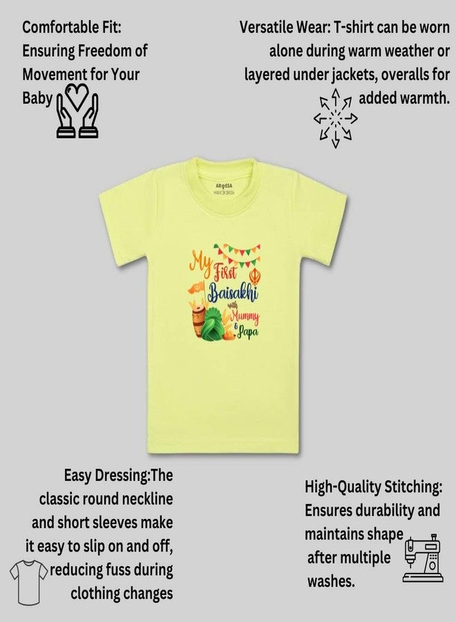 ARVESA My First Baisakhi TS-838 Baisakhi Baby Tshirt for Kids Boys & Girls Half Sleeves Round Neck Clothes Tshirt for Kids Boys 1 Months to 6 Years Dress Yellow - Image 3