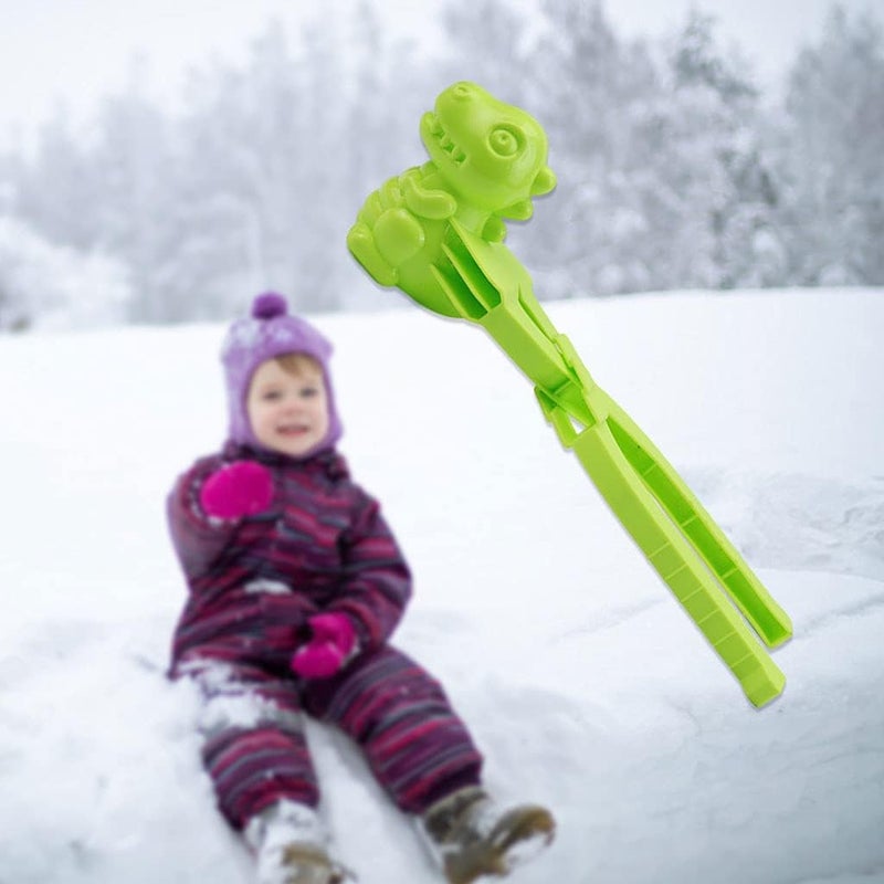 klarako Snowball Maker Toys, Dinosaur Shaped Toys and Sand Mold Fun Winter Outdoor Snow Tools Snowball Clip Snowball Game Toys for Kids Snowball Maker Tools - Green - Image 2
