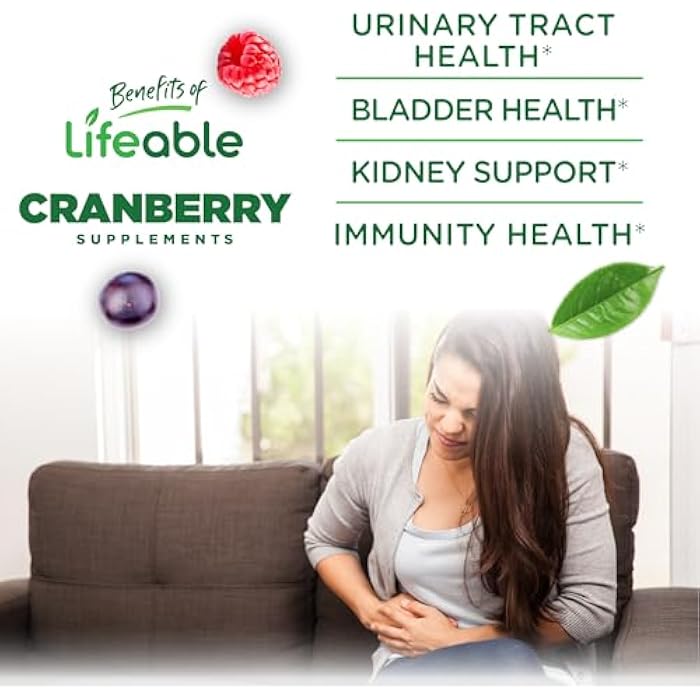 Lifeable Cranberry Gummies for Women | Great Tasting Cranberry Supplement | for Urinary Tract Health, Bladder & Kidney Support | Vegan and Non GMO Cranberries | 60 Count - Image 3