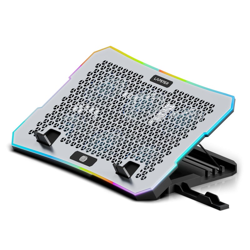 ls lapster Lapster Chillpro Turbo Laptop Cooler pad with 6 Cooling Fans, 5-Level Angle & Height Adjustable, 10 RGB Light Modes, Mobile Stand, USB Powered, for Upto 17 Inch Laptops (Grey) - Image 5