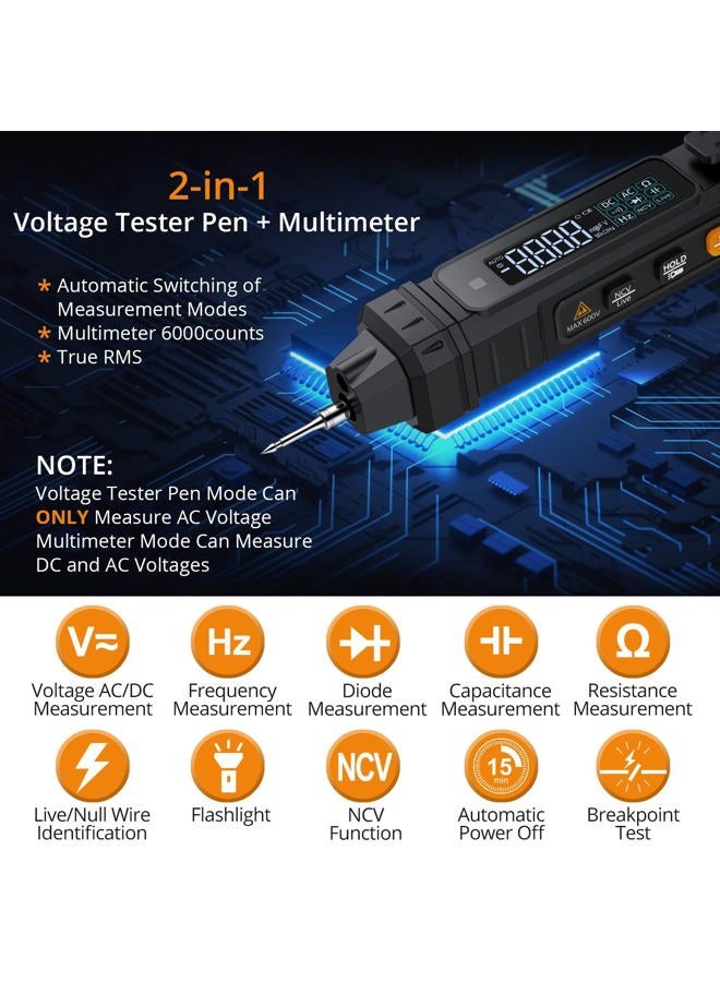 Neoteck Digital TRMS Multimeter 6000 Counts Voltage Tester Non-Contact with LCD Display for AC/DC Voltage, Resistance, NCV, Continuity, Capacitance, Diode - Image 2