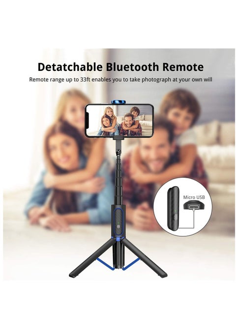 Selfie Stick Tripod, Extendable 3 in 1 Aluminum Bluetooth Selfie Stick with Wireless Remote