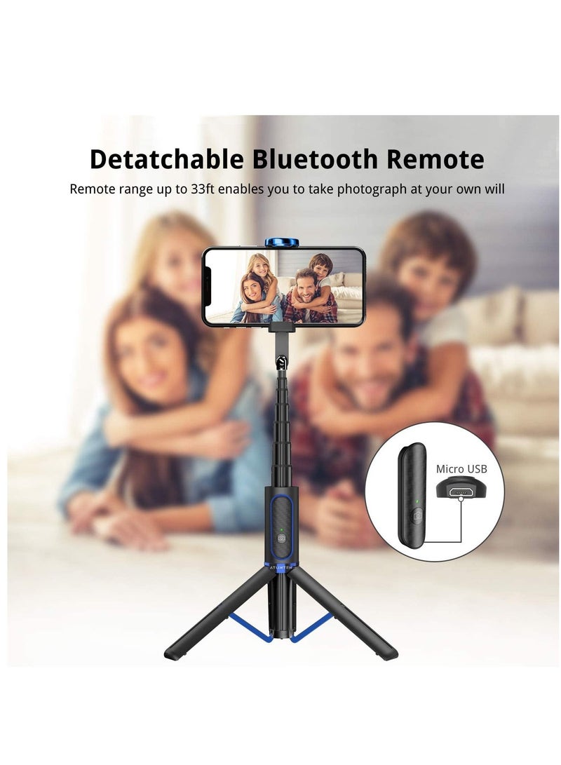 Selfie Stick Tripod, Extendable 3 in 1 Aluminum Bluetooth Selfie Stick with Wireless Remote