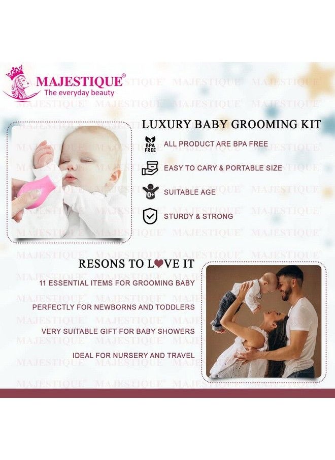 MAJESTIQUE - Luxury Portable Baby Grooming Kit 11 Piece Nursery Healthcare & Baby Grooming Kit For New Born Baby Perfect For Manicure & Pedicure Accessories (Pink) - Image 1