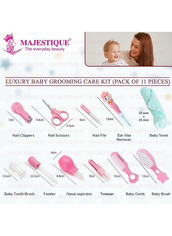 MAJESTIQUE - Luxury Portable Baby Grooming Kit 11 Piece Nursery Healthcare & Baby Grooming Kit For New Born Baby Perfect For Manicure & Pedicure Accessories (Pink) - Image 1