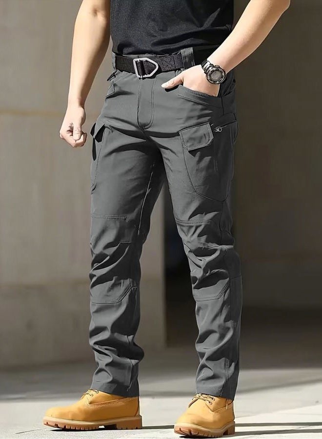 whox Men's Cargo Tactical Pants Work Hiking Trousers Waterproof Lightweight Elastic Waist for Fishing Outdoor with Pockets, Dark Grey, XL - Image 2