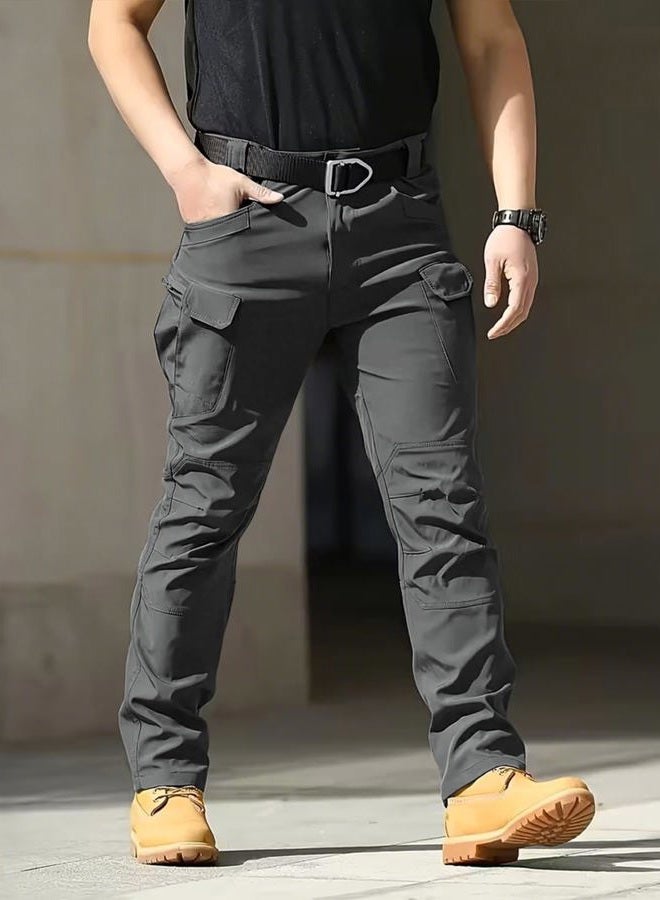 whox Men's Cargo Tactical Pants Work Hiking Trousers Waterproof Lightweight Elastic Waist for Fishing Outdoor with Pockets, Dark Grey, XL - Image 3