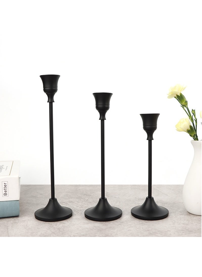 MileMelo Candle Holder Set of 3 Metal Candlestick Holders Taper Candle Holders Candelabra Candle Sticks Holder for Table Centerpieces Modern Decorative Candle Stand for Wedding Dinning（Black）  - Image 1