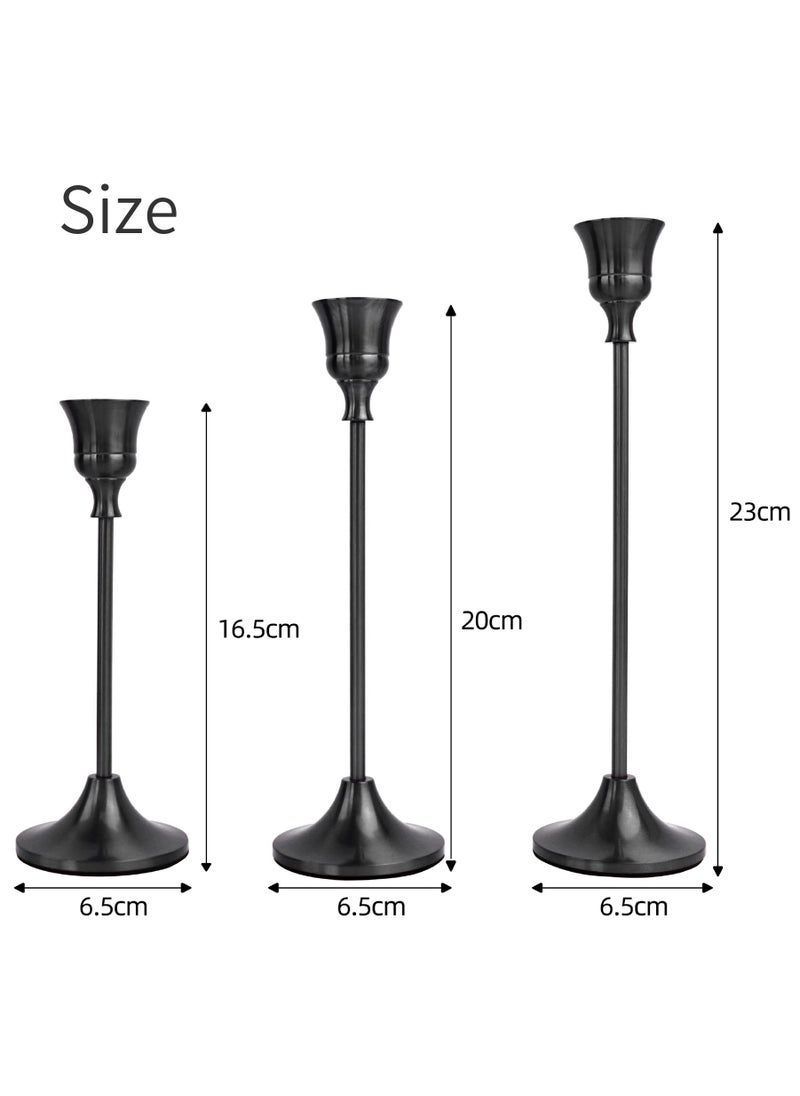 MileMelo Candle Holder Set of 3 Metal Candlestick Holders Taper Candle Holders Candelabra Candle Sticks Holder for Table Centerpieces Modern Decorative Candle Stand for Wedding Dinning（Black）  - Image 2