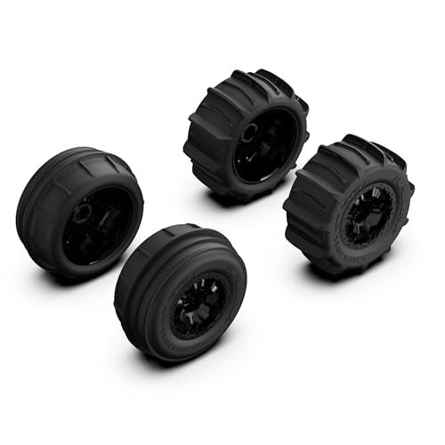 AMORIL RC Paddle Tires 4PCS Off Road Snow Sand Rubber Tires HexagonSide to Side 12mm Wheels Replacement for 110 Truck Black for RZ001 Part Number R11152 - Image 1
