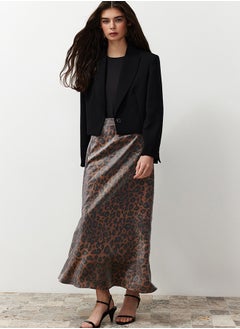 trendyol Brown Leopard Patterned Satin Woven Skirt TCTSS24EE00014  - Image 1