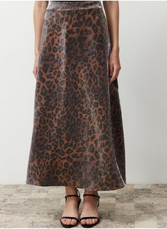 trendyol Brown Leopard Patterned Satin Woven Skirt TCTSS24EE00014  - Image 4