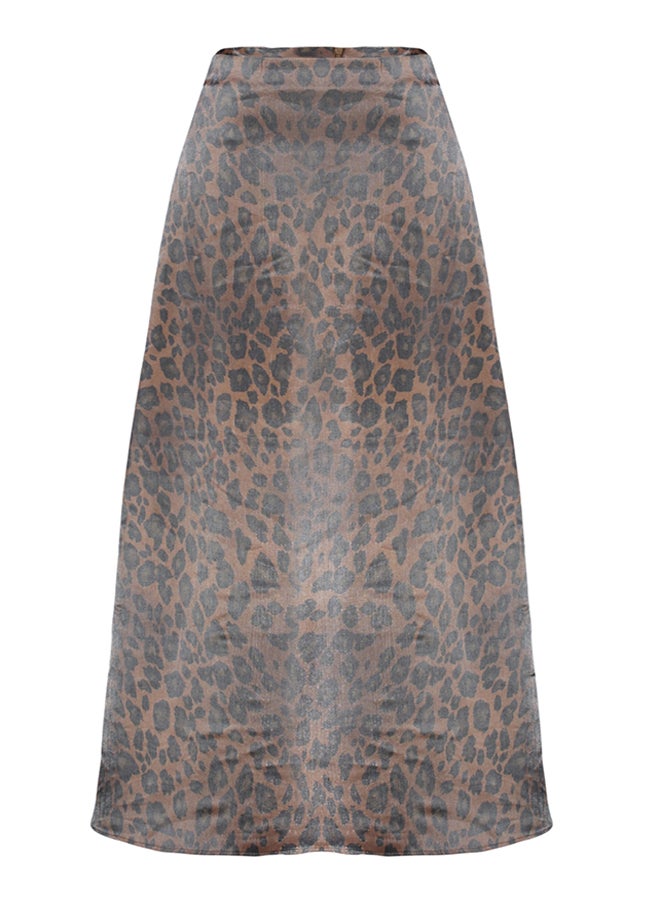 trendyol - Brown Leopard Patterned Satin Woven Skirt TCTSS24EE00014 - Image 1