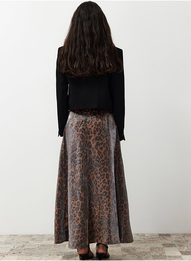 trendyol - Brown Leopard Patterned Satin Woven Skirt TCTSS24EE00014 - Image 1