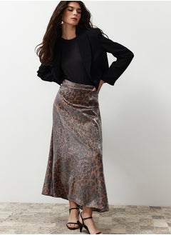 trendyol Brown Leopard Patterned Satin Woven Skirt TCTSS24EE00014  - Image 2