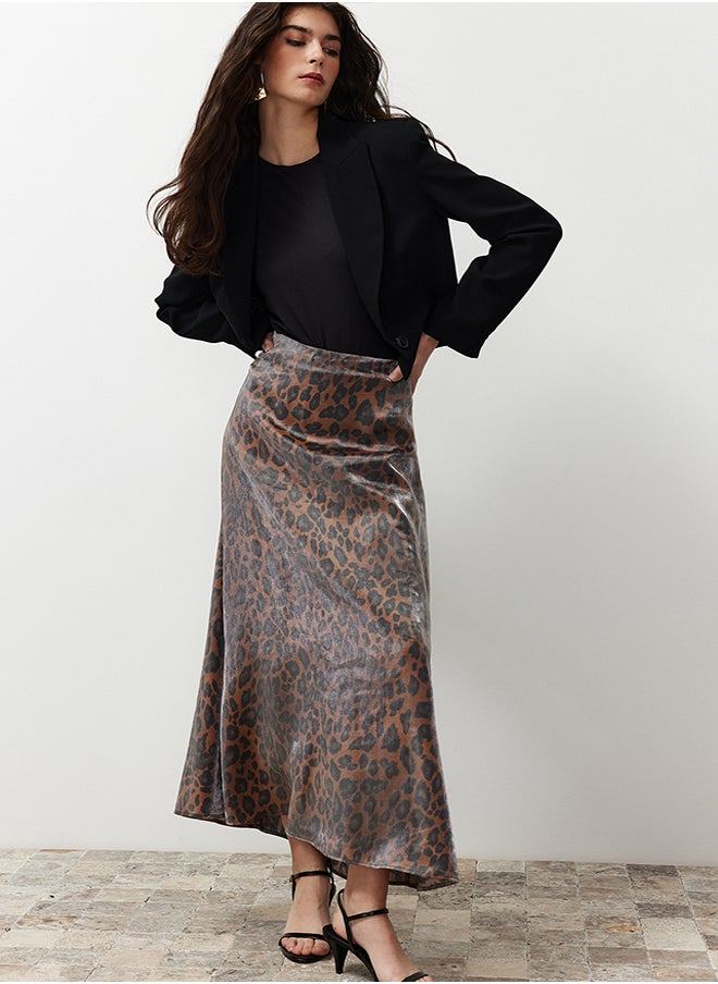 trendyol - Brown Leopard Patterned Satin Woven Skirt TCTSS24EE00014 - Image 1